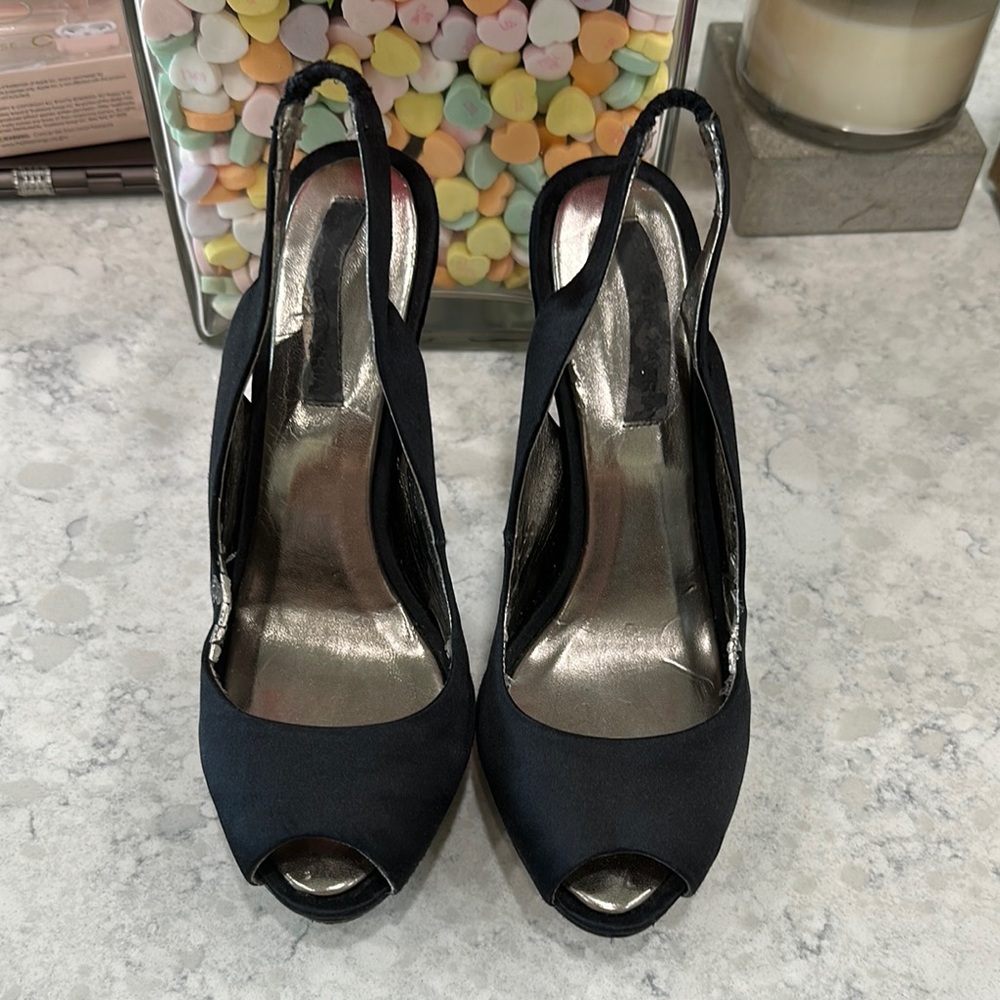 BCBGMaxAzria Black Peep-Toe Slingback Heels